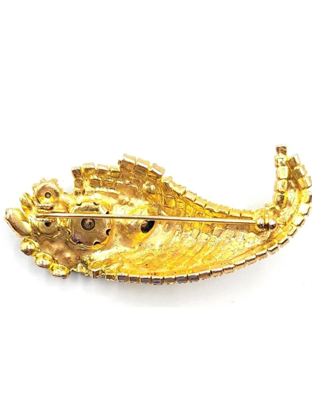 Gold Tone Topaz Red Green Prong Set Rhinestone Cornucopia Pin Brooch